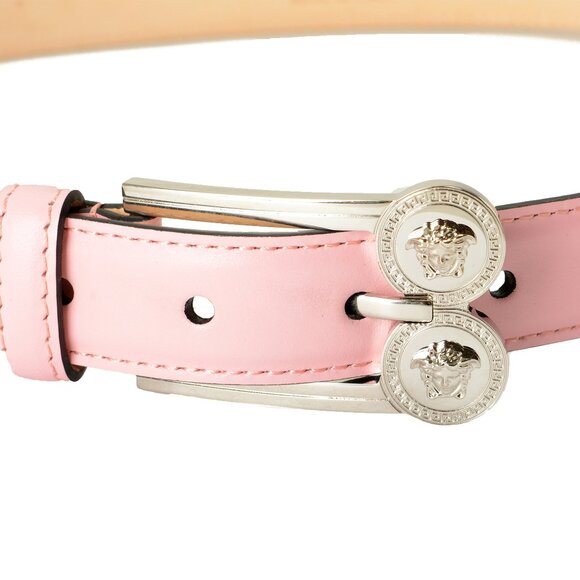 Versace Pink 100% Leather Silver Medusa Heads Logo Decorated Belt US 36 IT 90 main image 4